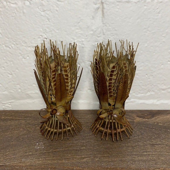VTG Handmade Metal Wire Wheat Design Harvest Candlesticks